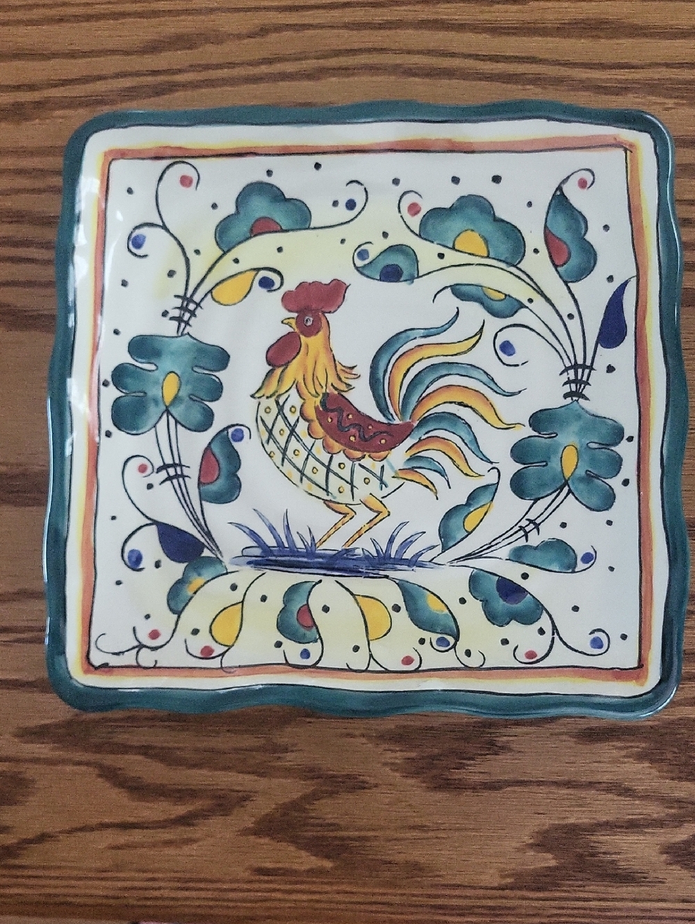 Hand-Painted Rooster Ceramic Plate